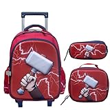 Kit Mochila Rodinha, Lancheira e Estojo Super Hammer YS42166 - Kit Escolar Completo, Volta às Aulas (Vermelho)