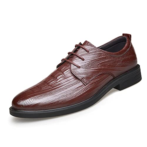 Suola di gomma. Scarpe Formali for Gli Uomini Lace Up Coccodrillo Geppotto in Rilievo in Rilievo Derby Scarpe Derby in Pelle Sole Sole Block Tacco Basso Top Antiscivolo Antiscivolo Adatto per Molte Occasioni.