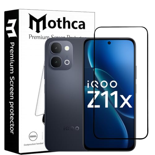 Image of Mothca Military-Grade Gorilla Tempered Glass Compatible with iQOO Z11x 5G | Black | Full Screen Protection | Scratch Resistant | Easy Installation Kit (Pack of 1)