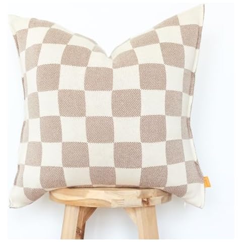 Lumi Living 100% Soft Cotton Knitted Modern Geometric Checkers Throw Pillow Cover (Cacao & Off White) Cover