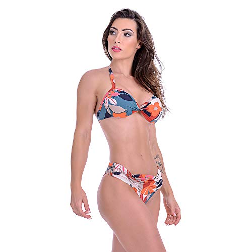 Biquíni Cintura Alta Com Bojo Meia Taça Floral Laranja Summer Soul (GG)
