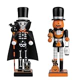 DÉCORATIONS TRADITIONNELLES D'HALLOWEEN:Notre ensemble Casse-noisettes Homme-Citrouille Squelette en Bois constitue la décoration d'intérieur idéale pour Halloween,à poser sur une cheminée,un manteau de cheminée ou une table de fête. Son design original et ses éléments typiques d'Halloween apporteront une ambiance festive à n'importe quel espace.