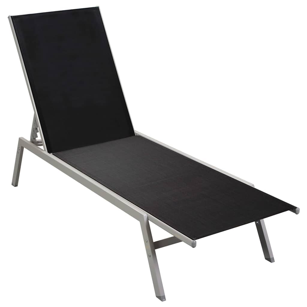 Leżak do opalania, stal tekstylenowa, czarny, regulowany, do użytku na zewnątrz, leżak na basen, leżak relaksacyjny, kempingowy, plażowy, składany, na balkon, wellness