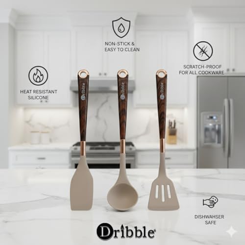 Image of Dribble Premium Big & Sturdy Silicone Spatula Set of 3, Heat Resistant for Non-Stick Cooking,Baking & Mixing,BPA-Free,Food Grade with Designer Handle,Flexible Spatulas for Mixing, Stirring & Flipping
