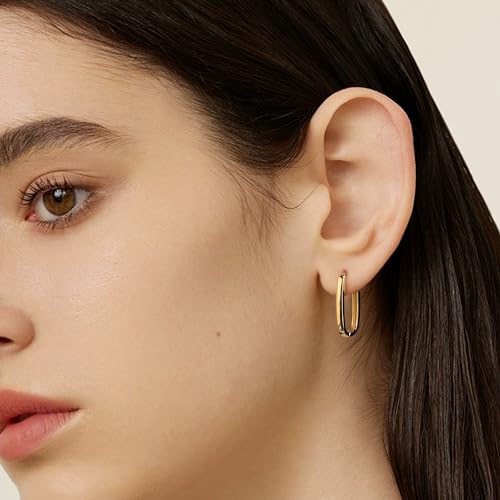 925 Sterling Silver Rectangle Hoop Earrings for Women Silver Geometric Hypoallergenic Oval Hoop Earrings 14K Gold Square Huggie Hoops Earrings for Jewelry Gifts4