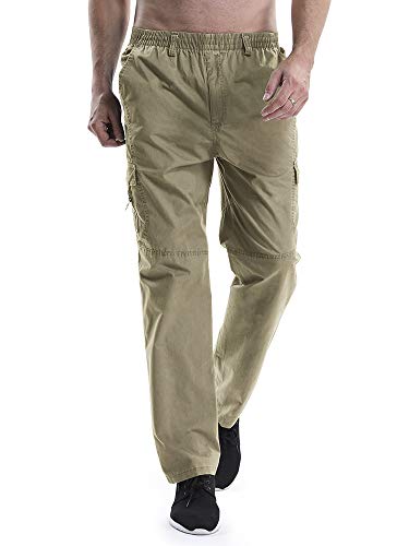 Mesinsefra Men's Full Elastic Waist Cargo Pants Loose Fit Lightweight Workwear Pull On Trousers Yellow Tag 4XL-US 40