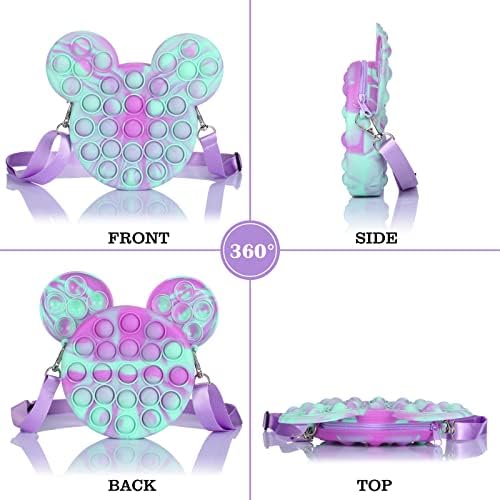 Pop Purse Shoulder Bag Fidget Toys, 2 in 1 Poppet Handbag with Adjustable Shoulder Strap Length, Tie Dye Push Bubble Fidget Shoulder Toy Bag, Best Christmas Birthday Gifts for Girls Women(Purple)
