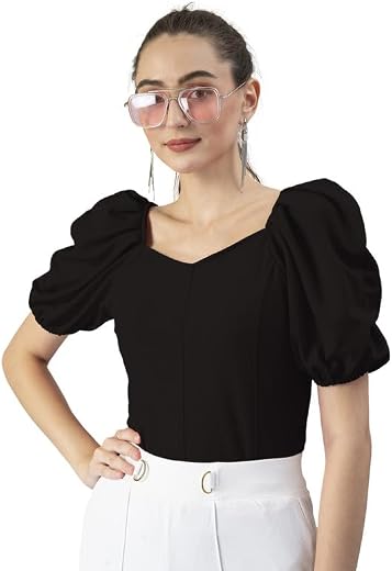 Dream Beauty Fashion Women's Puff/Baloon Sleeves V-Neck Casual Top (Top-MG-2)