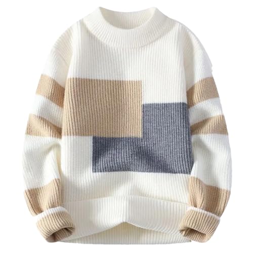 Men's Stand-Up Collar Splicing Thickened Sweater Long-Sleeved Casual Pullover Knitted Top