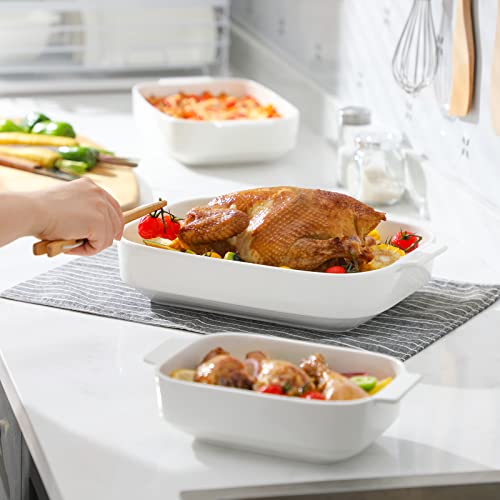 MALACASA Casserole Dishes for Oven, Porcelain Baking Dishes Set of 3, Durable Casserole Dish Set Lasagna Pan Deep, Ceramic Bakeware Sets with Handles, White (13.8''/11.7''/9.4''), Series Bake by MALACASA - Image 7