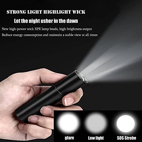 Rechargeable USB Torch Zoomable, LED SOS Distress Flashlight, Small Super Bright Pocket Flashlight, 3 Output Modes Waterproof Powerful Torch for Camping, Dog Walking, Emergency, Keyring Torch(Silver)