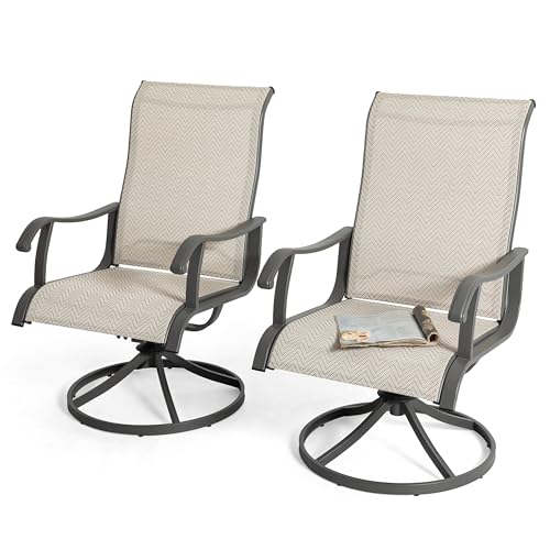 NUU GARDEN Swivel Patio Chairs Set of 2, Beige