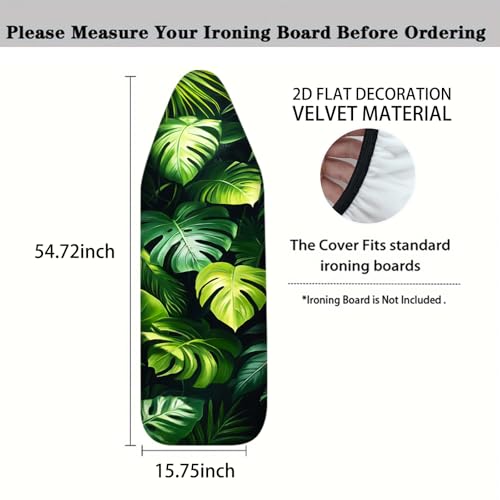 Image of Nuxovilar Green Monstera Leaves Ironing Board Cover 15x54 Polyester | Iron Pad Scorch Guard laundry helper protective board shield home laundry room craft studio (Monstera)