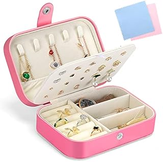 Josnown Jewellery Box Organiser - Small Travel Size, Soft Velvet Lining, Multi-compartment Jewelry Storage Case for Rings Earrings Necklace Bracelets, Jewelry Gift Box Girls Women, Red