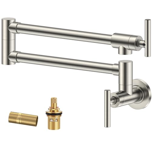 Forious Pot Filler Faucet, Brushed Nickel Wall Mount Pot Filler Over Stove, Solid Brass Kitchen Sink Pot Filler Faucets cover