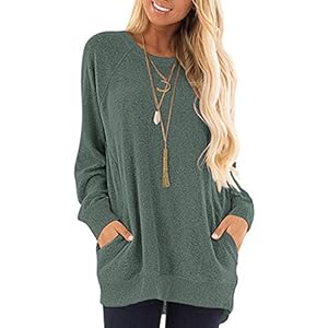 AUSELILY Dames shirt met lange mouwen ronde hals T-shirts blouse tuniek sweatshirt pullover met zakken
