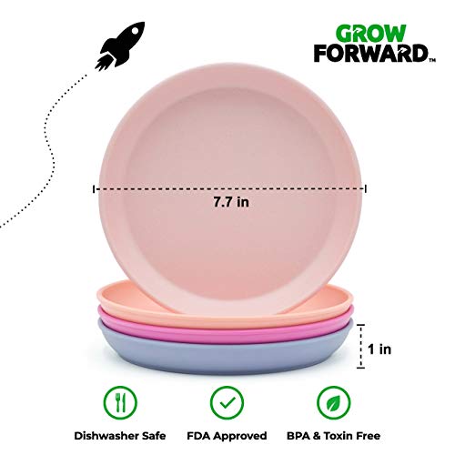 Grow Forward Kids Bamboo Bowl And Plate Set - 4 Bamboo Kids Plates And 4 Bamboo Kids Bowls - Dishes For Children - Bpa Free & Dishwasher Safe - Eco Friendly Biodegradable Reusable Dinnerware - Floral #TOP3