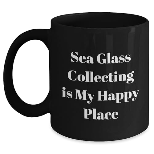 Proud Gifts Sea Glass Collecting Enthusiasts Love Their Coffee, Black Coffee Mug for Father's Day, 'Sea Glass Collecting Is My Happy Place'