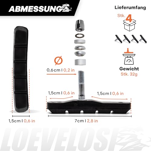 LOEVELOSI Geräuscharme Bremsbeläge Fahrrad OTC Bremsschuhe 4X Felgenbremsen Set für V-Brake Asymmetrisch Bremsklötze für V-Bremse Felgenbremse Fahrradbremsen Bremsen Bremsschuhe Bremsbacken Beläge