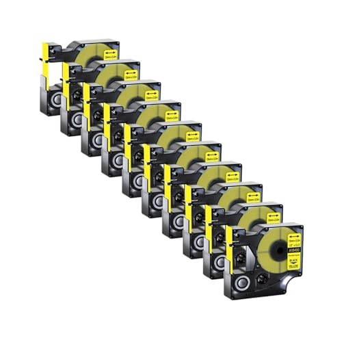 10PK �_��ȃi�C�������x���e�[�v�A18488 18489 18490 18491 ���{���ɑΉ��ADymo Rhino 5200 4200 6000 ���[�J�[�ɑΉ�(12mm Black on Yellow)