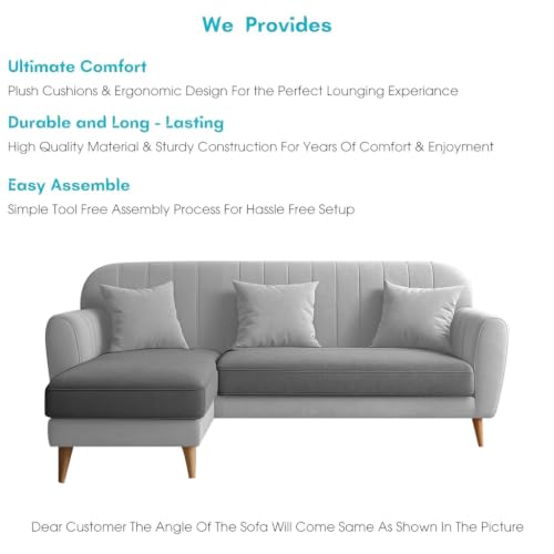 Image of Atticus LHS 4 Seater L Shape Sofa Set with Ottoman for Living Room (Grey & Dark Grey Fabric) Premium Fabric Sofa Set