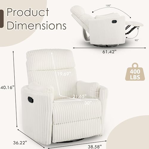 Sillón reclinable giratorio 360° tejido beige miniatura 2