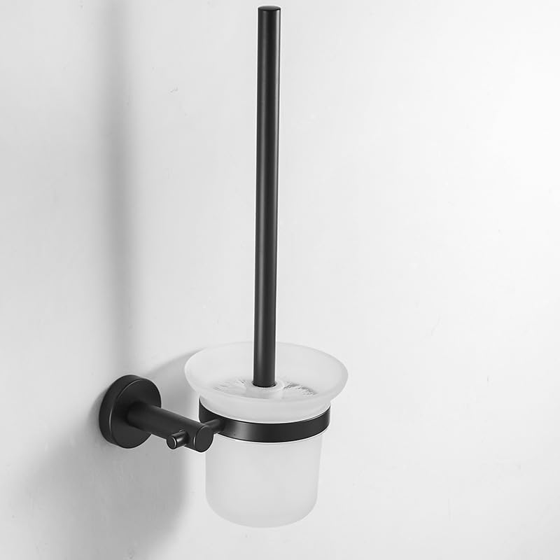 Escobilla para el Inodoro con Soporte, Escobillero De Pared Mango Largo Limpieza Modelo D Negro