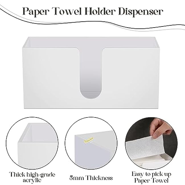 2PCS White Paper Towel Dispenser Countertop Acrylic Paper Towel Holder for Bathroom Folded Paper Towel Dispenser Clear Trifold Paper Napkin Holder for Z-fold C-fold MultiFold Trifold - Home Kitchen