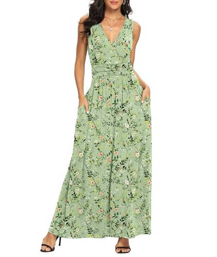 Image of LILBETTER Women Sleeveless Deep V Neck Loose Plain Long Maxi Casual Dress