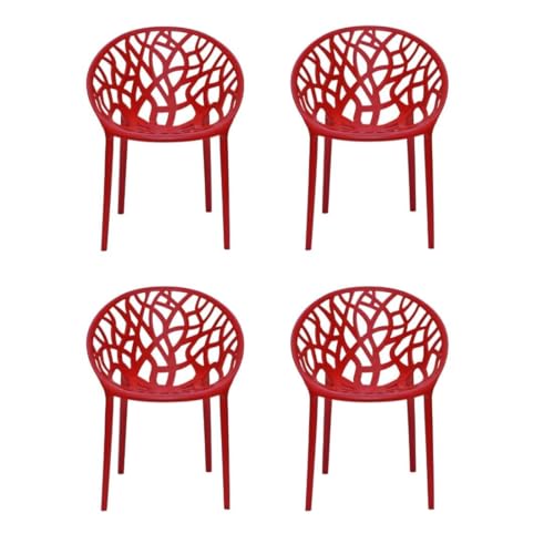 Image of activa Crystal Plastic Arm Chair | Stackable Indoor Outdoor Chair for Home, Balcony, Patio & Garden | Comfortable Designer Armrest Chair | Durable Plastic Seating Furniture (Coke Red, Set of 4)