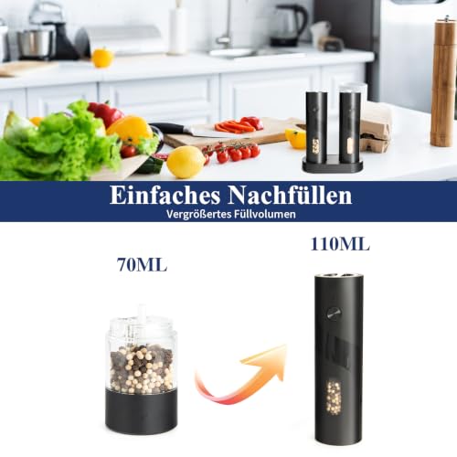 XXFLOWER Lot de 2 moulins à poivre électriques rechargeables par USB avec grossièreté réglable et lumière LED, opération One Touch pour barbecue, cuisine, restaurant, camping (noir) – vue 4