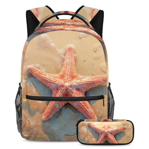 Sac à dos polyvalent 2 pièces imprimé plage et étoile de mer pour vos sorties mer marine