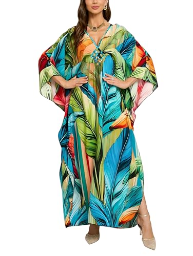 Image of KEYLORTING Plus Size Kaftan Dress Women, African Moo Moo Print Caftan, Batwing Dress, Beach Cover Up for Party and Loungewear