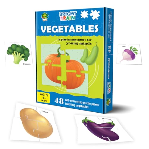 Image of The Book Tree Bright Brain Vegetables 48 Piece Jigsaw Puzzle for Preschoolers, Educational Toy for Learning Animals Family Food, Gifts for Kids Ages 3 to 6 by Majestic Book Club