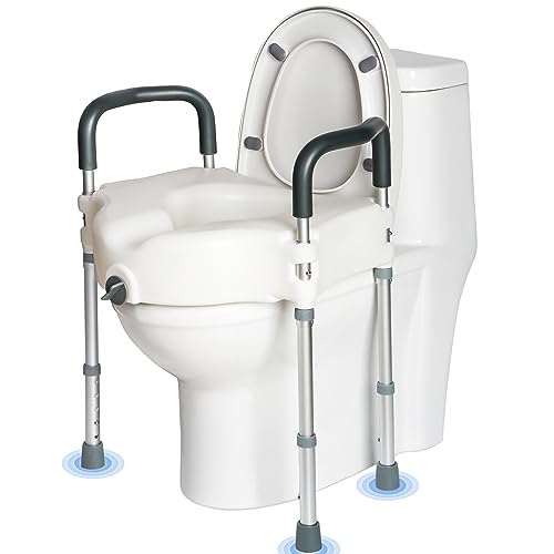 REAQER Rialzo per sedile WC con braccioli e gambe, per anziani e person