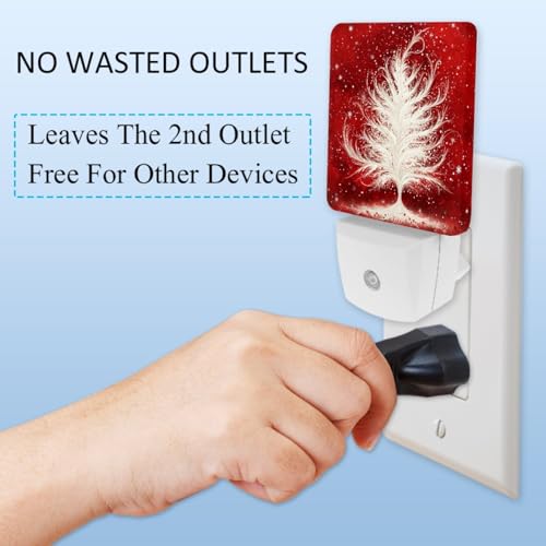 Image of NEWzone Christmas Tree Red Night Light Set of 2, Auto Sensor LED Dusk-to-Dawn Nightlights, Plug-in Sensor Lamp for Bedroom Bathroom Kitchen Hallway Stairs Decorative