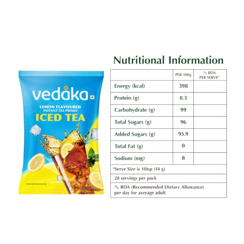 Image of Amazon Brand - Vedaka Lemon Flavoured Instant Tea Premix | Iced Tea | 400 g | Refreshing Lemon Taste | Quick-Mix Convenience | FSSAI Approved