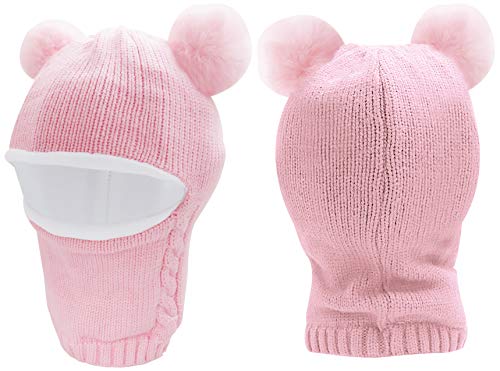 Bienvenu Baby Boy Girl Winter Hat, Kids Earflap Hat With Scarf, Toddler Fleece Beanie Cap Balaclava, Pink #TOP2