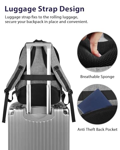 Image of MATEIN Laptop Backpack 15.6 Inch, 20 L Personal Item Bag Airport Approved, Water Resistant Work Commute Computer Backpack with TSA Laptop Compartment, Gifts for Women Men, Grey