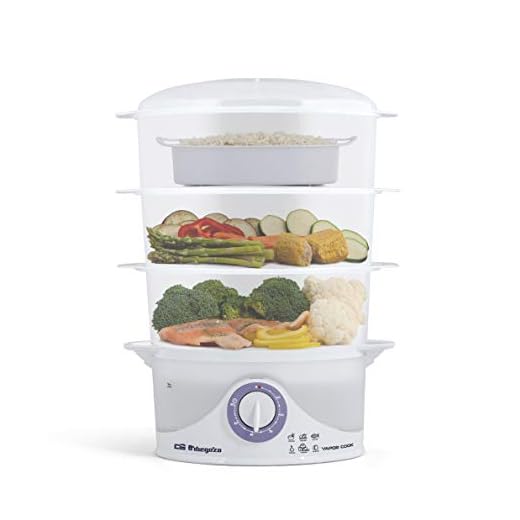 Orbegozo CO 4015 - Vaporera eléctrica, libre de BPA, 3 recipientes apilables incluyendo uno especial para arroz, temporizador hasta 60 minutos con parada automática, 800 W de potencia