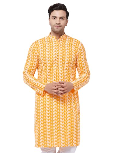 Image of VASTRAMAY Men Vastramay Men's Orange Pure Cotton Kurta