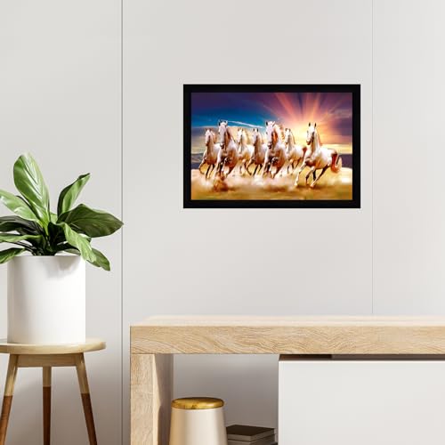 Image of Indianara Vastu Running Seven Horse Painting With Frame 20 Inches X 14 Inches (Style 8)