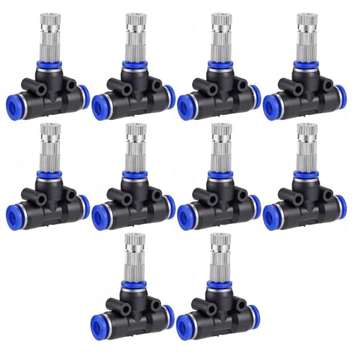 Filhonme 10 Stücke T-Stück Wasserrohr Verbinder mit Messing Nebeldüsen Komplettset für Outdoor Misting Systeme Gartenbewässerung und Kühlsysteme