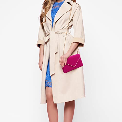 BBjinronjy Clutch Für Hochzeit: Kettentasche, Handtasche Damen Klein, Elegant Samt Umschlag Crossbody Klassisch Tasche Abendtasche (Hot Pink)