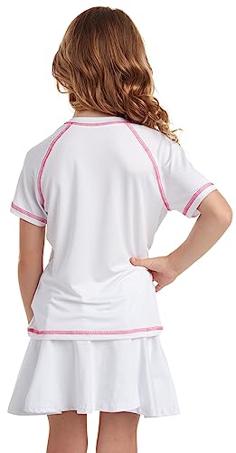 Image of Pink Platinum Girls Swim Shirt - Lightweight Quick Dry Short Sleeve Rash Guard for Girls, Swim Top w /UPF 50+ Sun Protection