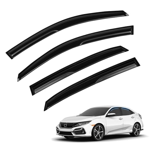 Image of Civic Rain Guard - Window Visors for Honda Civic Hatchback 2016-2021, Out-Channel Side Window Rain Guards for Civic Accessories, 4PCS, Black, Car Accessories