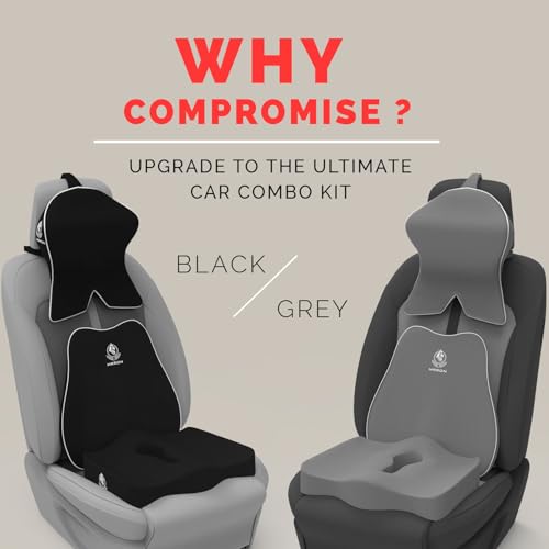 Image of MRRON Memory Foam Posture Corrector Car Seat Cushions Combo | Orthopedic Backrest, Coccyx Cushion & Neckrest | Ergonomic Lumbar Comfort Seat Cushion | Reduces Sciatica (Black, Slim backrest)