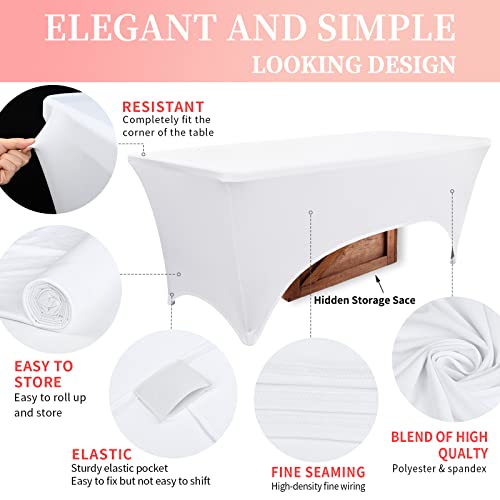 4 Pack Spandex Table Cover For 6Ft Folding Tables Fitted Rectangular Tablecloth Stretch Table Cover Polyester Washable Tablecloth Protector For Wedding,Trade Shows,Banquet,Cocktail,Party (White) #TOP2
