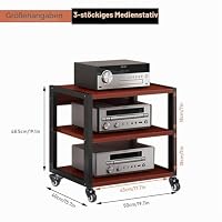 Dernoing 3/4/5-stufiger Rack mit Rädern, Audio Regal aus Holz & Metall, Tragkraft 200 kg Medienständer mit Verstellbaren Ablagen, für Wohnzimmer,Spielzimmer,Entertainment-Center (3YM) – Ansicht 2