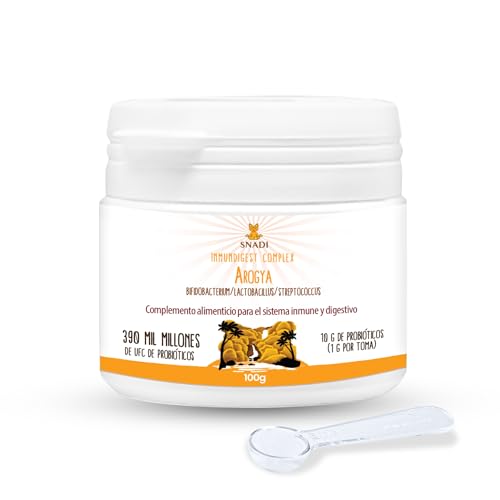 Snadi - Probióticos y Prebióticos Solubles Avanzados | 100 gr | 390 mil Millones UFC | AROGYA INMUNDIGEST Complex | Fibra Prebiótica 90g | Salud Digestiva e Inmunológica | Apto Todas Las Edades